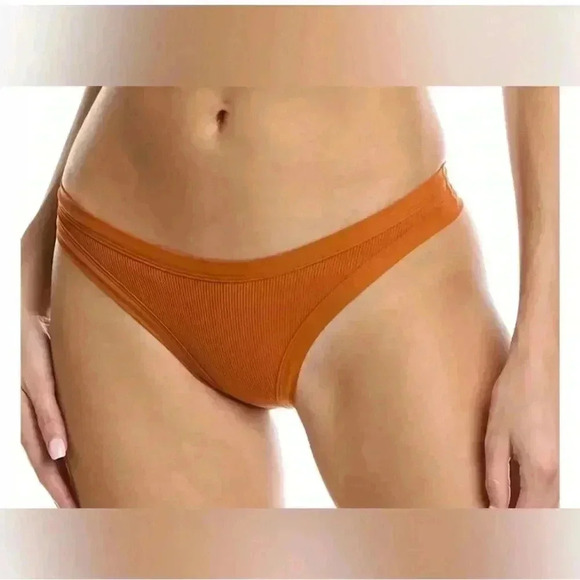 NWOT L*Space Ribbed Knit Foley Bikini Bottom Bitsy in Amber Brown - Size M - Picture 1 of 4
